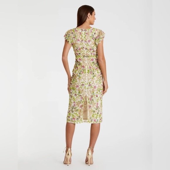 NWT Mac Duggal Floral Embellished Flutter Cap Sleeve Dress Sz 12 - Picture 3 of 9